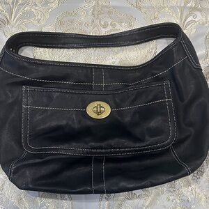 Coach Black Leather Hobo Bag with Gold Hardware